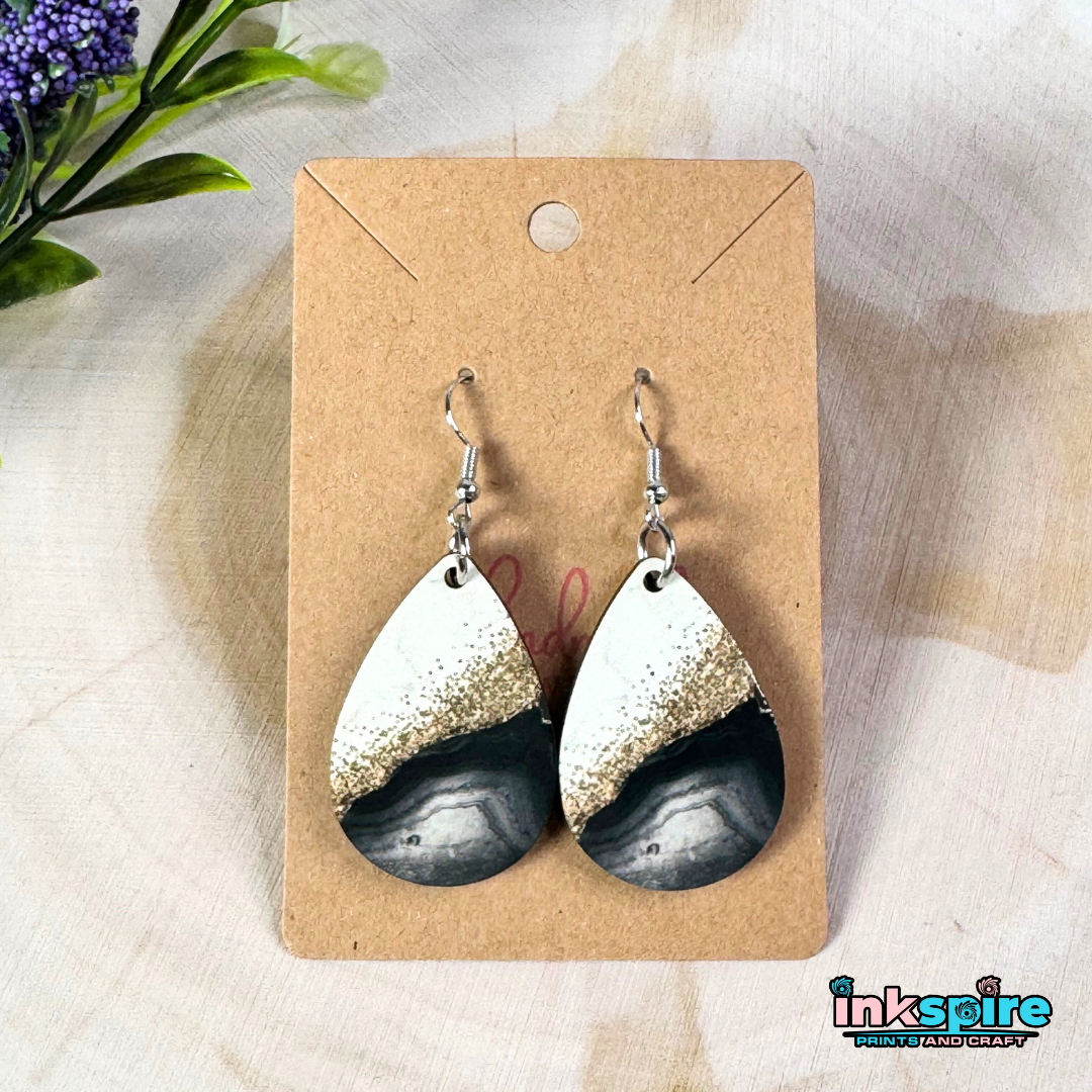 Teardrop Earrings - Black Agate Marble - 1 Pc - Inkspire Prints and Craft