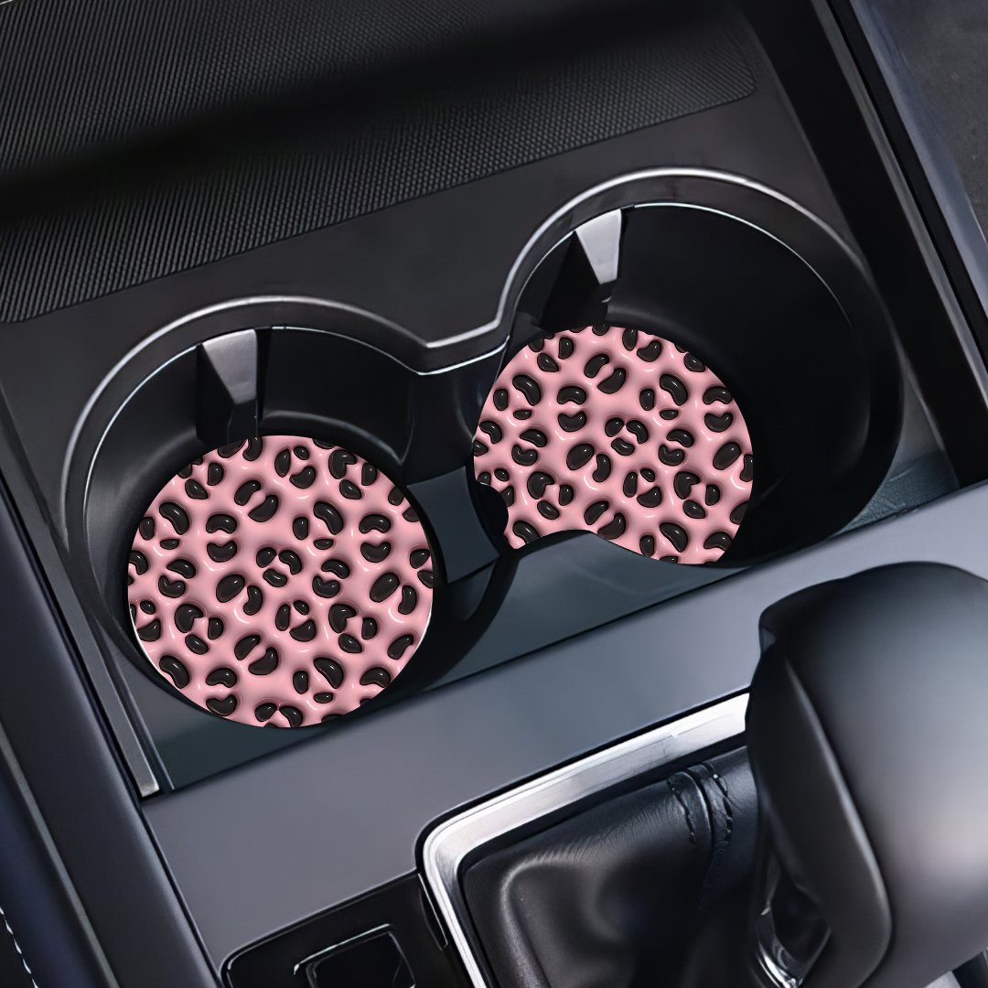 Car Coasters - 3D Pink Leopard - 1 Pair - Inkspire Prints and Craft