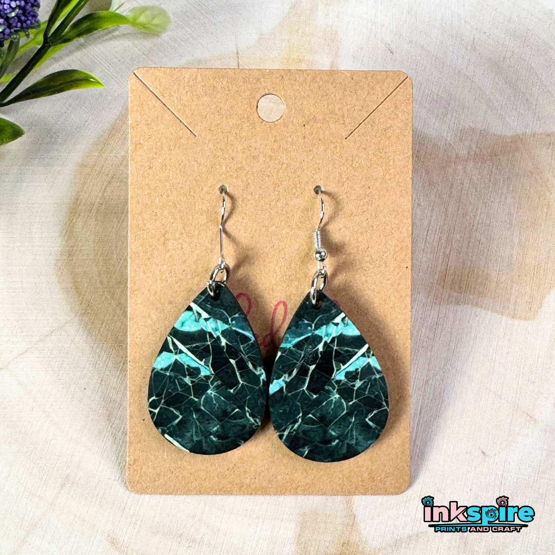 Teardrop Earrings - Green Marble - 1 Pc - Inkspire Prints and Craft