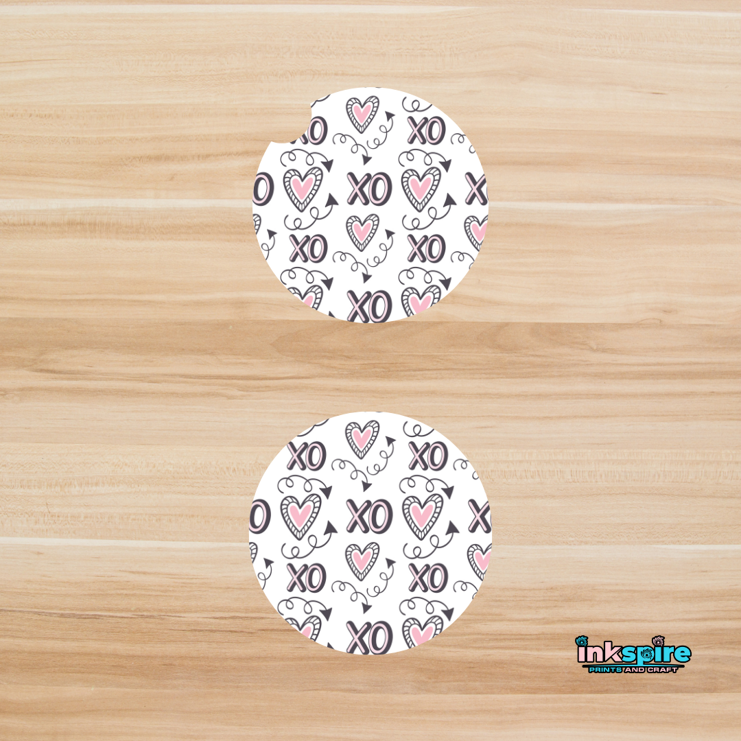 Car Coasters - Heart Xoxo - 1 Pair - Inkspire Prints and Craft
