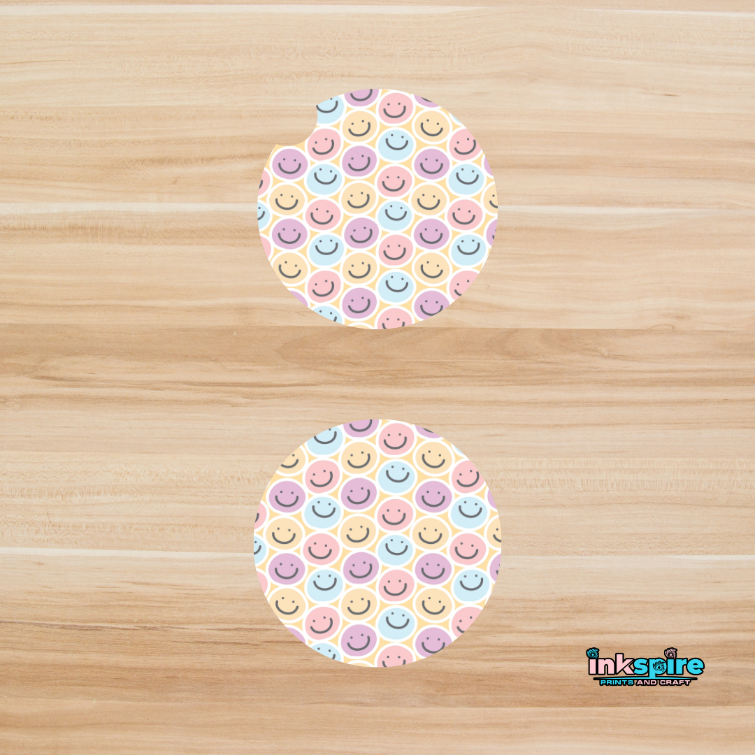 Car Coasters - Smiley - 1 Pair - Inkspire Prints and Craft