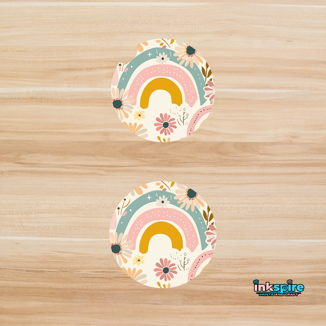 Car Coasters - Rainbow - 1 Pair - Inkspire Prints and Craft