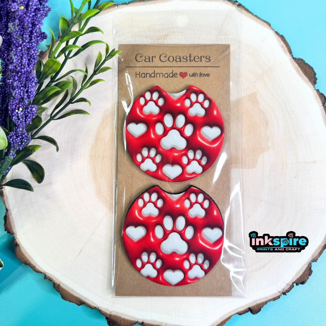 Car Coasters - Dog Red Paws - 1 Pair - Inkspire Prints and Craft