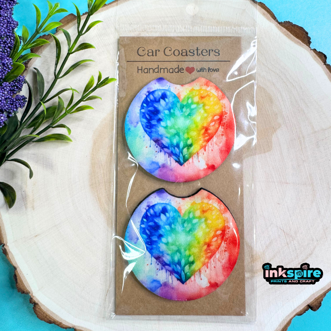 Car Coasters - Heart - 1 Pair - Inkspire Prints and Craft