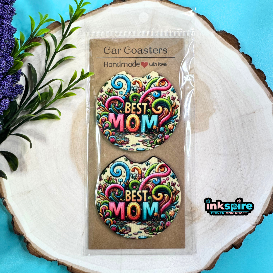 Car Coasters - Best Mom - 1 Pair - Inkspire Prints and Craft